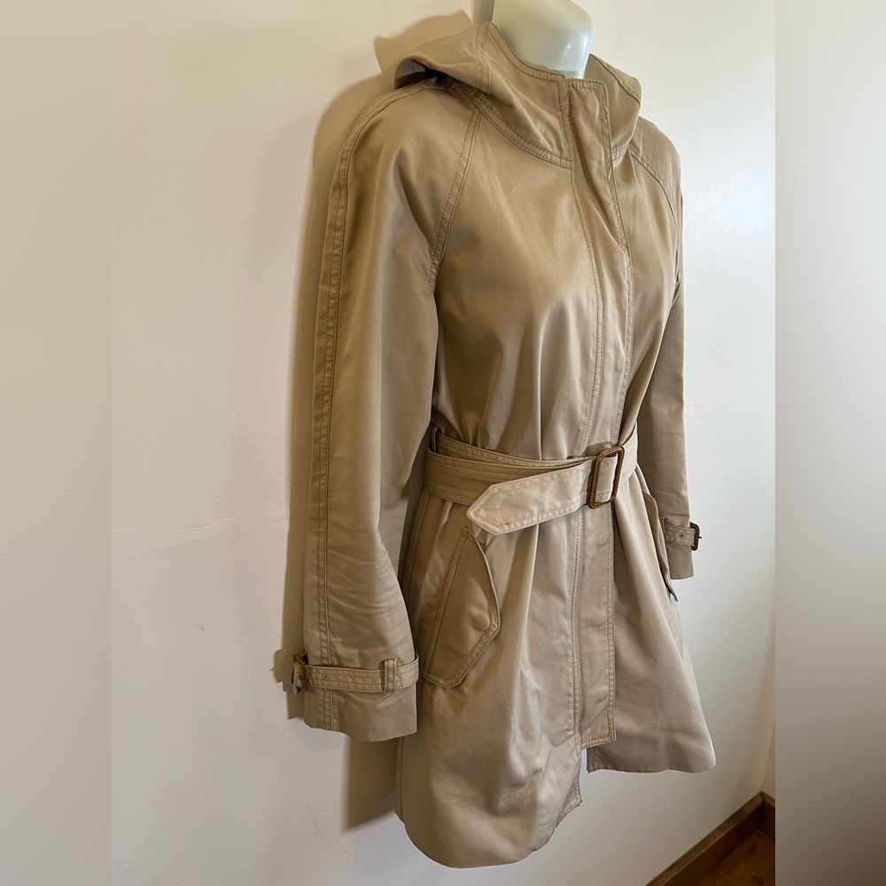 J Crew Trench Coat Womens Size 0 Tan Khaki Mid Length Belted - Picture 2 of 12